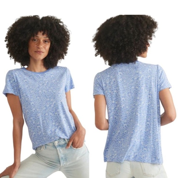Marine Layer Swing Crew Tee Blue Palm Size Medium - Picture 1 of 6